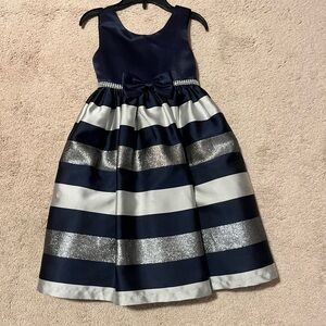 Chic Striped Kids Dress in Navy and Silver